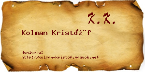 Kolman Kristóf névjegykártya